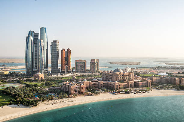 Aerial view of Dubai's modern skyline and waterfront, highlighting areas where UnionPay cards may be accepted.