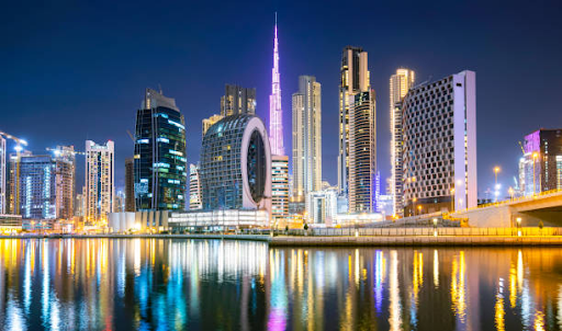 Dubai's vibrant skyline at night, reflecting career opportunities for freelancers with the new visa scheme.